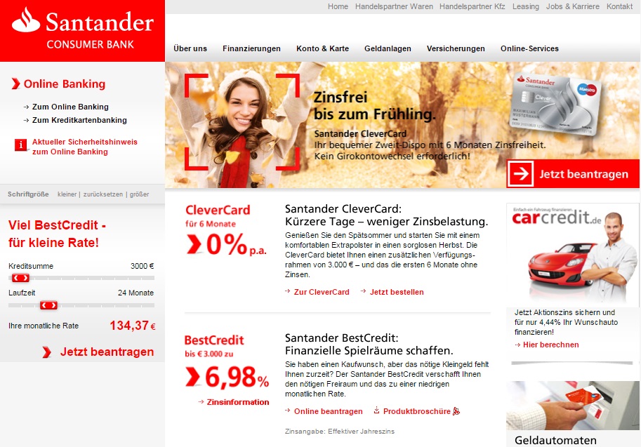 Santander Consumer Bank Website